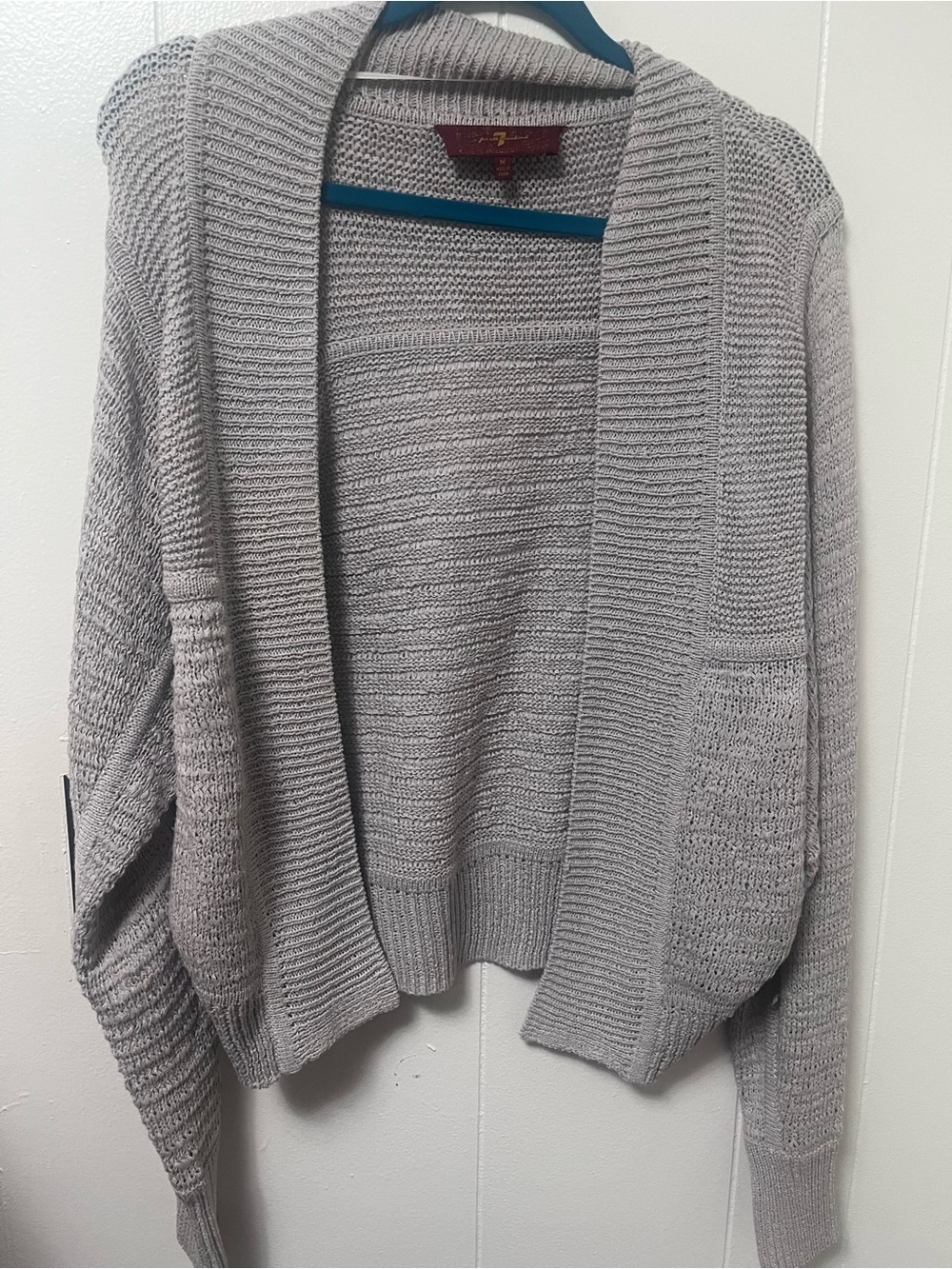 7 For All Mankind Light Gray Open-Front Knit Cardigan